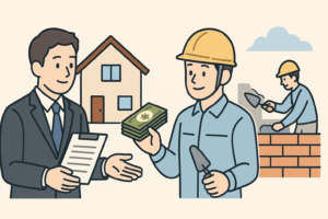 適正な見積もりを持って補助金を取得し工事を行う人のイラスト